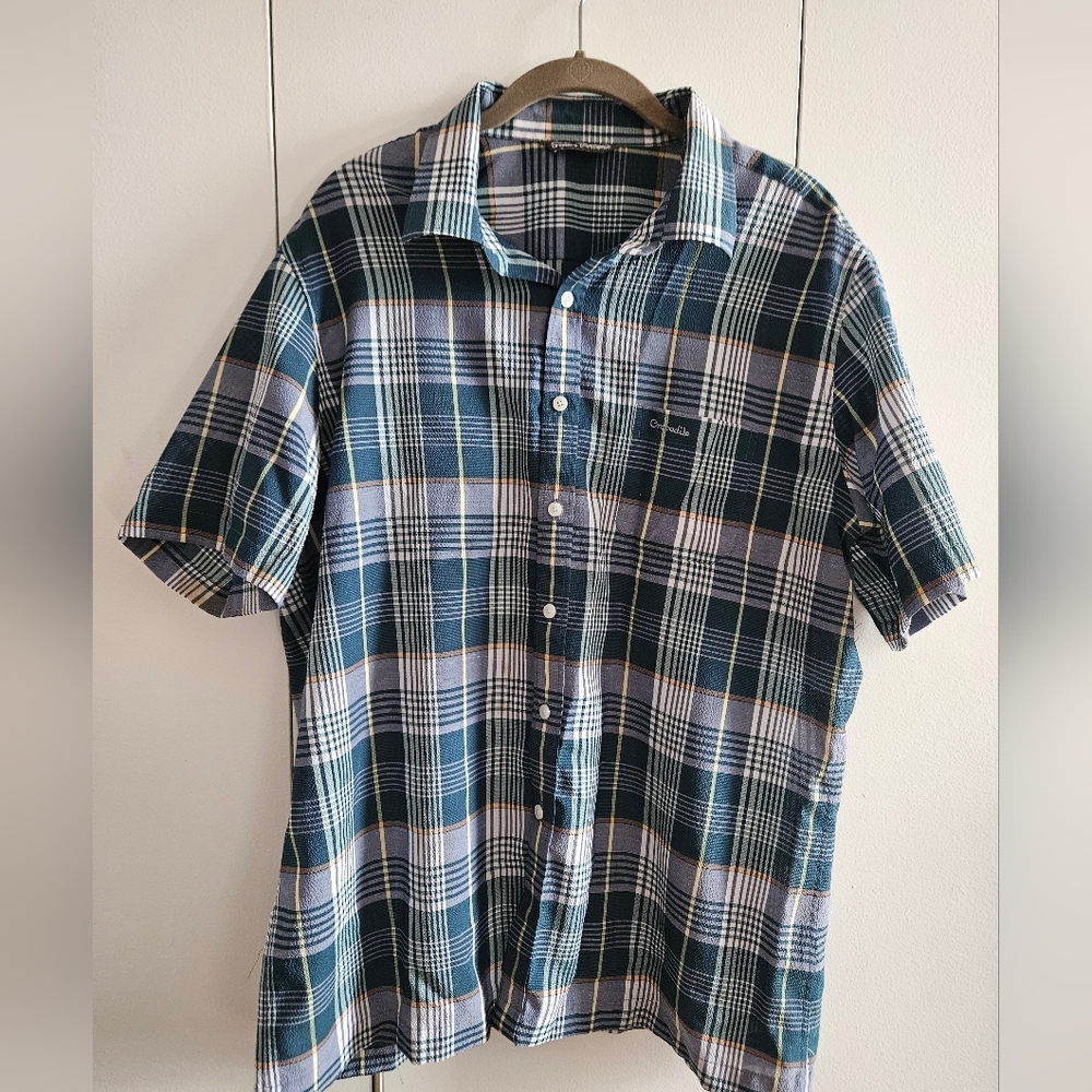 Men's Crocodile Short Sleeve Plaid Shirt Size M/L